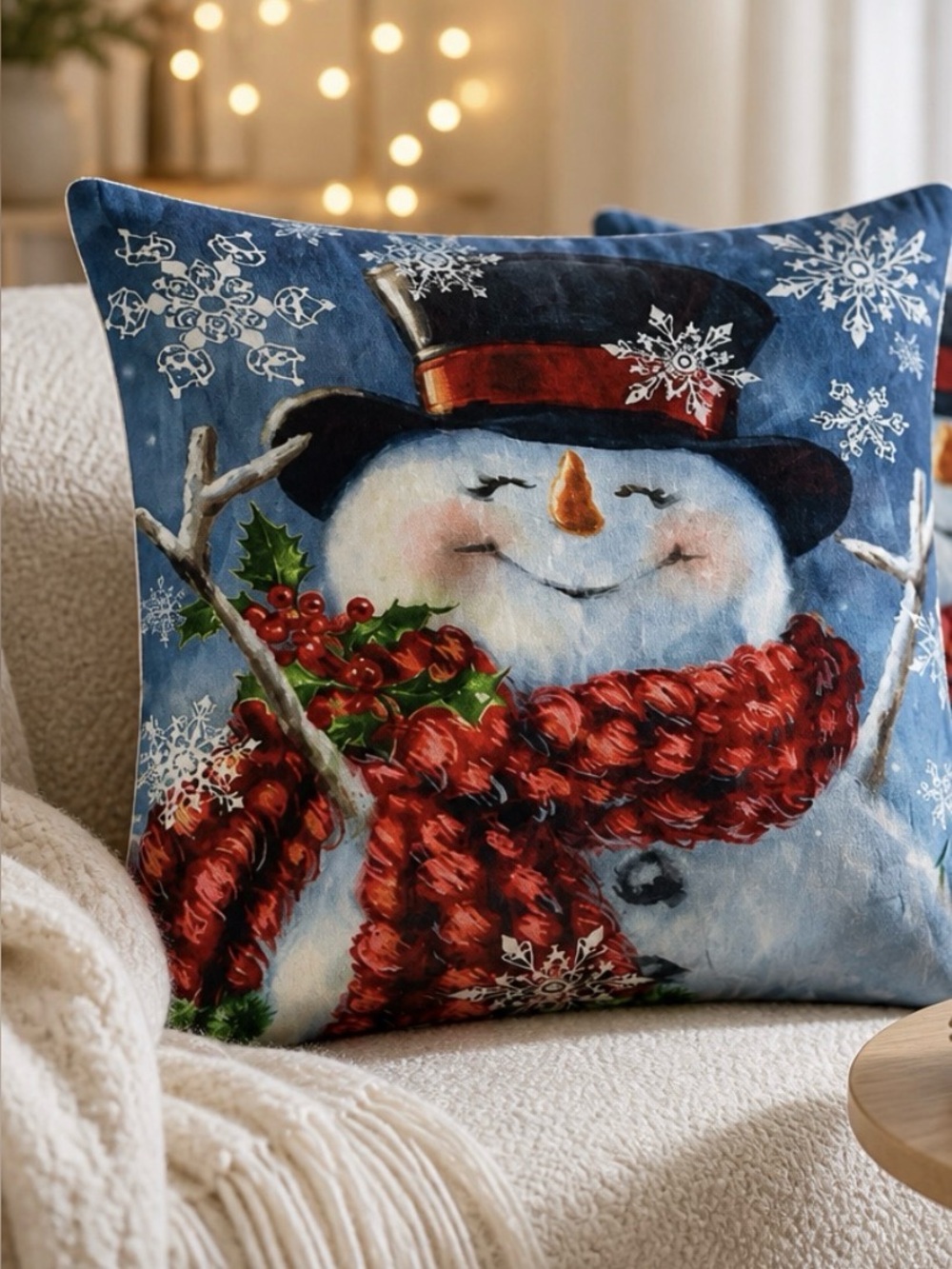 Festive Snowman Pillow Cover - Red and Blue